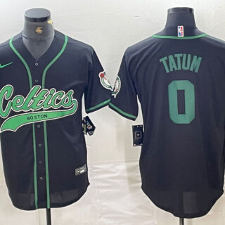 Men's Boston Celtics #0 Jayson Tatum Black Cool Base Stitched Baseball Jersey
