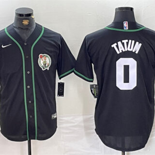 Men's Boston Celtics #0 Jayson Tatum Black With Patch Stitched Baseball Jersey