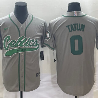 Men's Boston Celtics #0 Jayson Tatum Gray Stitched Baseball Jersey