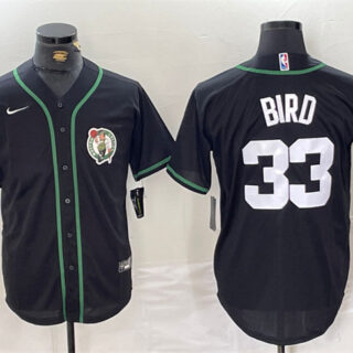 Men's Boston Celtics #33 Larry Bird Black With Patch Stitched Baseball Jersey