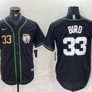 Men's Boston Celtics #33 Larry Bird Black With Patch Stitched Baseball Jerseys