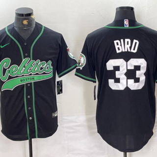 Men's Boston Celtics #33 Larry Bird Black With Patch Stitched Baseball Jersey