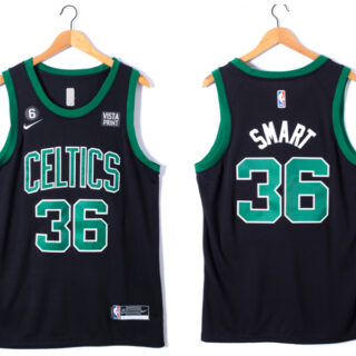 Men's Boston Celtics #36 Marcus Smart Black No.6 Patch Stitched Basketball Jersey