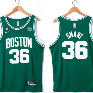 Men's Boston Celtics #36 Marcus Smart Green No.6 Patch Stitched Basketball Jersey