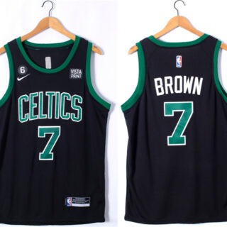 Men's Boston Celtics #7 Jaylen Brown Black No.6 Patch Stitched Basketball Jersey