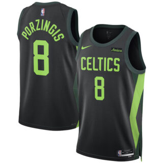 Men's Boston Celtics #8 Kristaps Porzingis Black 2024 25 City Edition Stitched Basketball Jersey