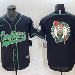 Men's Boston Celtics Black Team Big Logo With Patch Stitched Baseball Jersey