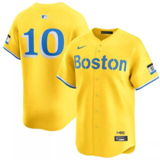 Men's Boston Red Sox #10 Trevor Story Gold City Connect Stitched Baseball Jersey