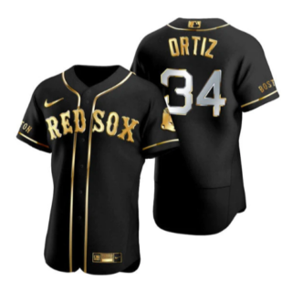 Men's Boston Red Sox #34 David Ortiz Black Gold Flex Base Stitched Baseball Jersey