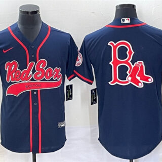 Men's Boston Red Sox Blank Navy With Logo In Back Cool Base Stitched Baseball Jersey