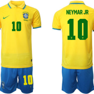 Men's Brazil #10 Neymar Jr Yellow Home Soccer Jersey Suit