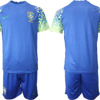 Men's Brazil Blank Blue Away Soccer Jersey Suit