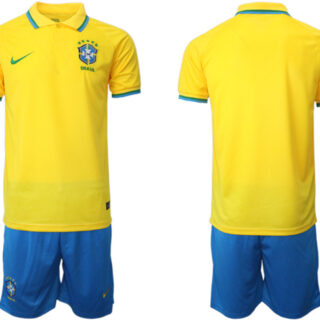 Men's Brazil Blank Yellow 2022 FIFA World Cup Home Soccer Jersey Suit