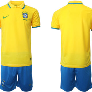 Men's Brazil Blank Yellow Home Soccer Jersey Suit