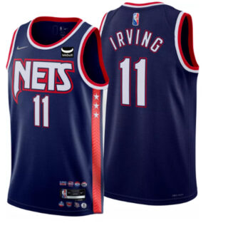Men's Brooklyn Nets #11 Kyrie Irving 2021 22 Navy Swingman City Edition 75th Anniversary Stitched Basketball Jersey