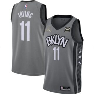 Men's Brooklyn Nets #11 Kyrie Irving Grey 75th Anniversary With Webull Patch Stitched Jersey