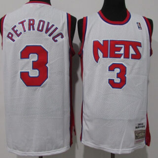 Men's Brooklyn Nets #3 Drazen Petrovic White Throwback Stitched Jersey