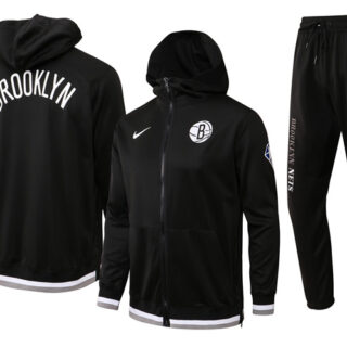 Men's Brooklyn Nets 75th Anniversary Black Performance Showtime Full-Zip Hoodie Jacket And Pants Suit