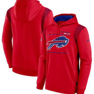 Men's Buffalo Bills 2021 Red Sideline Logo Performance Pullover Hoodie