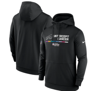 Men's Buffalo Bills 2022 Black Crucial Catch Therma Performance Pullover Hoodie