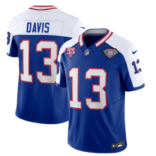 Men's Buffalo Bills #13 Gabe Davis Blue White 35th And 75th Patch 2023 F.U.S.E. Throwback Vapor Untouchable Limited Stitched Jersey