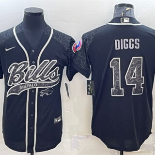 Men's Buffalo Bills #14 Stefon Diggs Black Reflective With Patch Cool Base Stitched Baseball Jersey