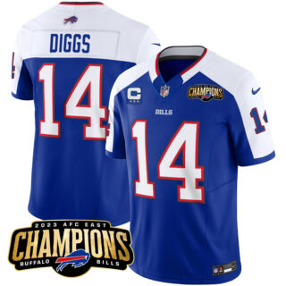 Men's Buffalo Bills #14 Stefon Diggs Blue White 2023 F.U.S.E. AFC East Champions With 3-Star C Ptach Stitched Football Jersey