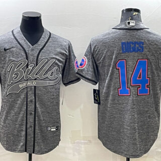 Men's Buffalo Bills #14 Stefon Diggs Grey With Patch Cool Base Stitched Baseball Jersey