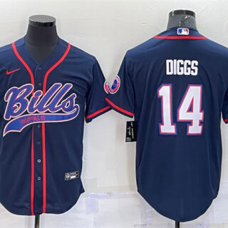 Men's Buffalo Bills #14 Stefon Diggs Navy With Patch Cool Base Stitched Baseball Jersey
