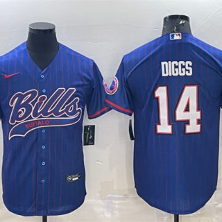 Men's Buffalo Bills #14 Stefon Diggs Royal With Patch Cool Base Stitched Baseball Jersey