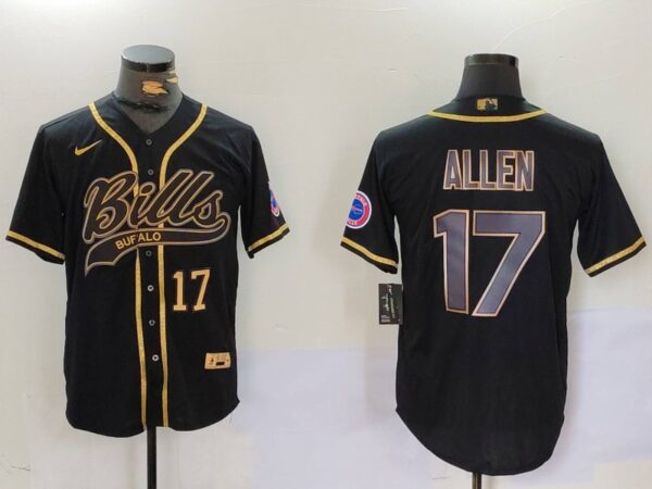 Men's Buffalo Bills #17 Josh Allen Black Cool Base Stitched Baseball Jerseys