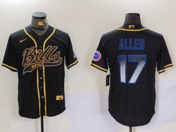 Men's Buffalo Bills #17 Josh Allen Black Cool Base Stitched Baseball Jerseys