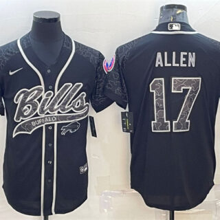 Men's Buffalo Bills #17 Josh Allen Black Reflective With Patch Cool Base Stitched Baseball Jersey