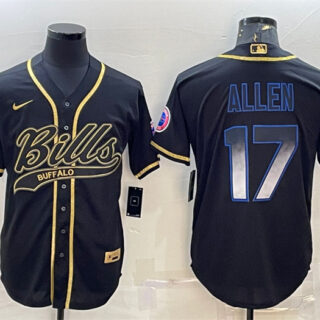 Men's Buffalo Bills #17 Josh Allen Black Smoke Fashion With Patch Cool Base Stitched Baseball Jersey
