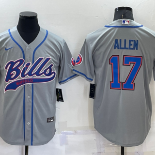 Men's Buffalo Bills #17 Josh Allen Gray Cool Base Stitched Baseball Jersey