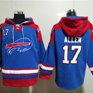 Men's Buffalo Bills #17 Josh Allen Red Blue Ageless Must-Have Lace-Up Pullover Hoodie