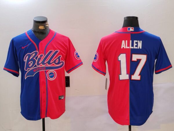 Men's Buffalo Bills #17 Josh Allen Red Blue Team Cool Base Stitched Baseball Jerseys