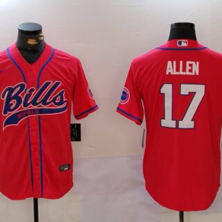 Men's Buffalo Bills #17 Josh Allen Red Cool Base Stitched Baseball Jersey