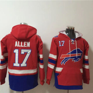 Men's Buffalo Bills #17 Josh Allen Red Royal Ageless Must-Have Lace-Up Pullover Hoodie