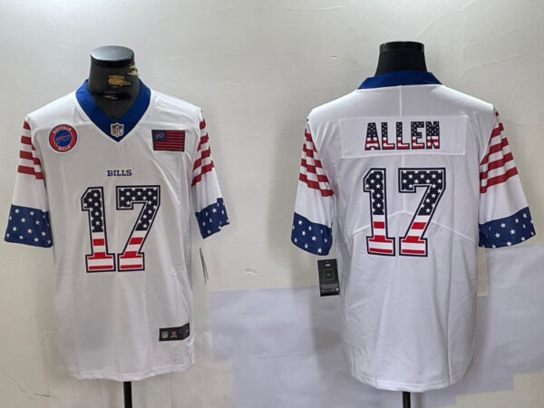 Men's Buffalo Bills #17 Josh Allen White 2019 USA Flag Fashion Limited Stitched Football Jerseys