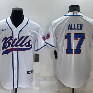 Men's Buffalo Bills #17 Josh Allen White Cool Base Stitched Baseball Jersey