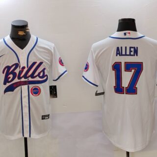 Men's Buffalo Bills #17 Josh Allen White Cool Base Stitched Baseball Jersey