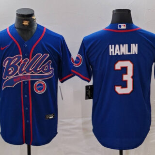 Men's Buffalo Bills #3 Damar Hamlin Blue With Patch Cool Base Stitched Baseball Jerseys