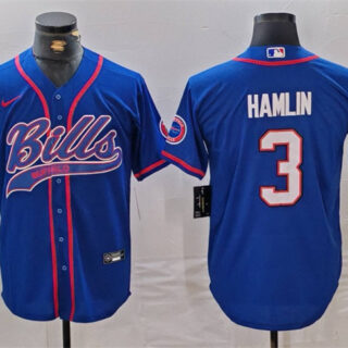 Men's Buffalo Bills #3 Damar Hamlin Blue With Patch Cool Base Stitched Baseball Jersey