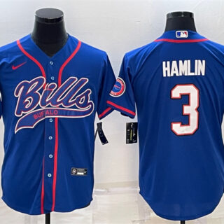 Men's Buffalo Bills #3 Damar Hamlin Royal With Patch Cool Base Stitched Baseball Jersey