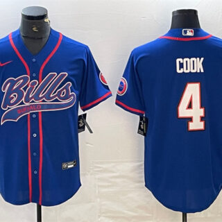 Men's Buffalo Bills #4 James Cook Blue With Patch Cool Base Stitched Baseball Jersey