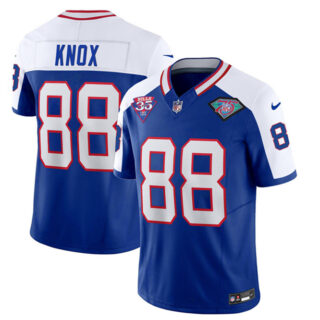 Men's Buffalo Bills #88 Dawson Knox Blue White 35th And 75th Patch 2023 F.U.S.E. Throwback Vapor Untouchable Limited Stitched Jersey