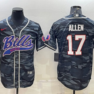 Men's Buffalo Bills Blank #17 Josh Allen Grey Navy Camo With Patch Cool Base Stitched Baseball Jersey