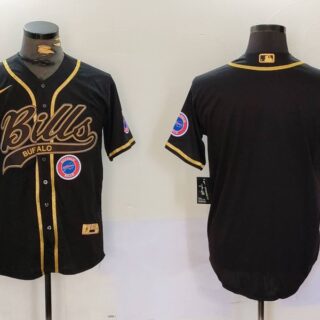 Men's Buffalo Bills Blank Black Team Cool Base Stitched Baseball Jersey