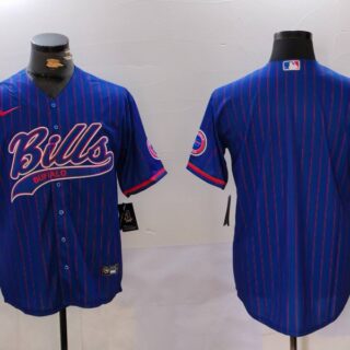 Men's Buffalo Bills Blank Blue Team Cool Base Stitched Baseball Jersey
